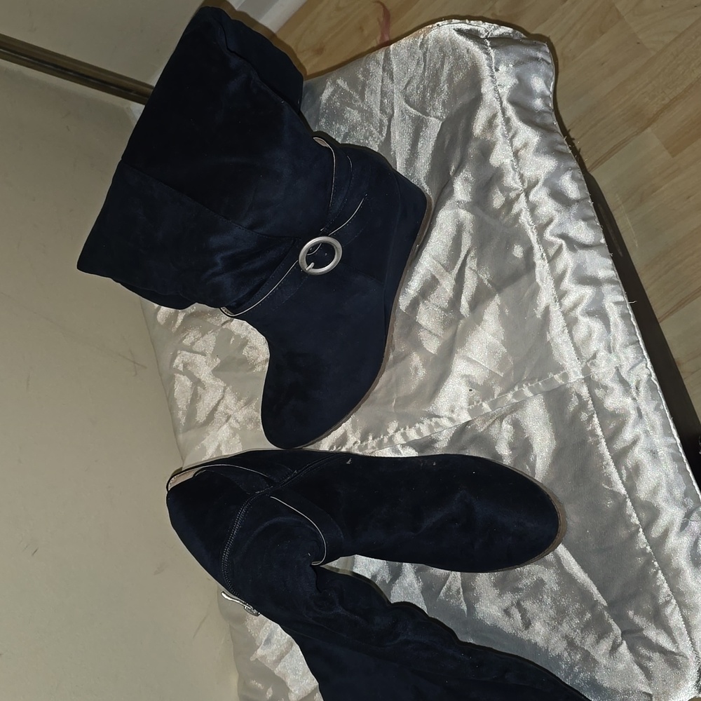 Wide-Calf Dark Navy Knee High Boots